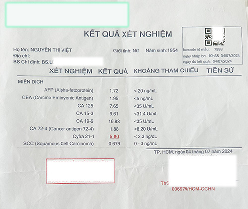 Kết quả xét nghiệm chẩn đoán Mẹ tôi bị ung thư Phổi tại phòng khám quê nhà