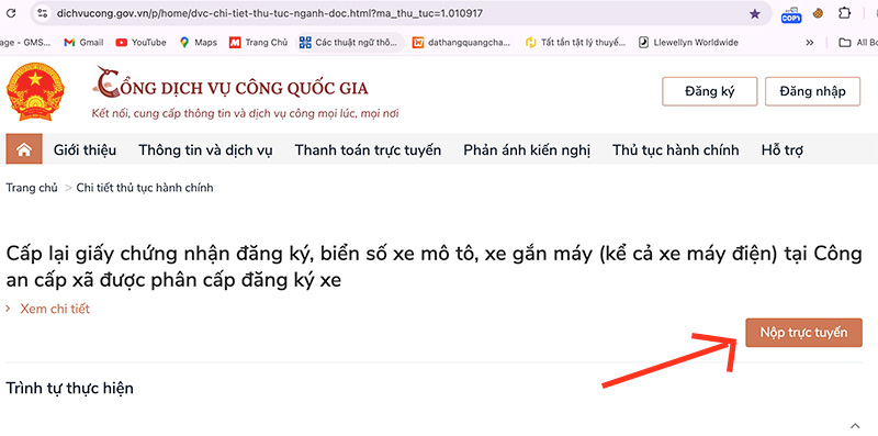 Hướng dẫn cách nộp hồ sơ cấp lại giấy tờ xe gắn máy trực tuyến